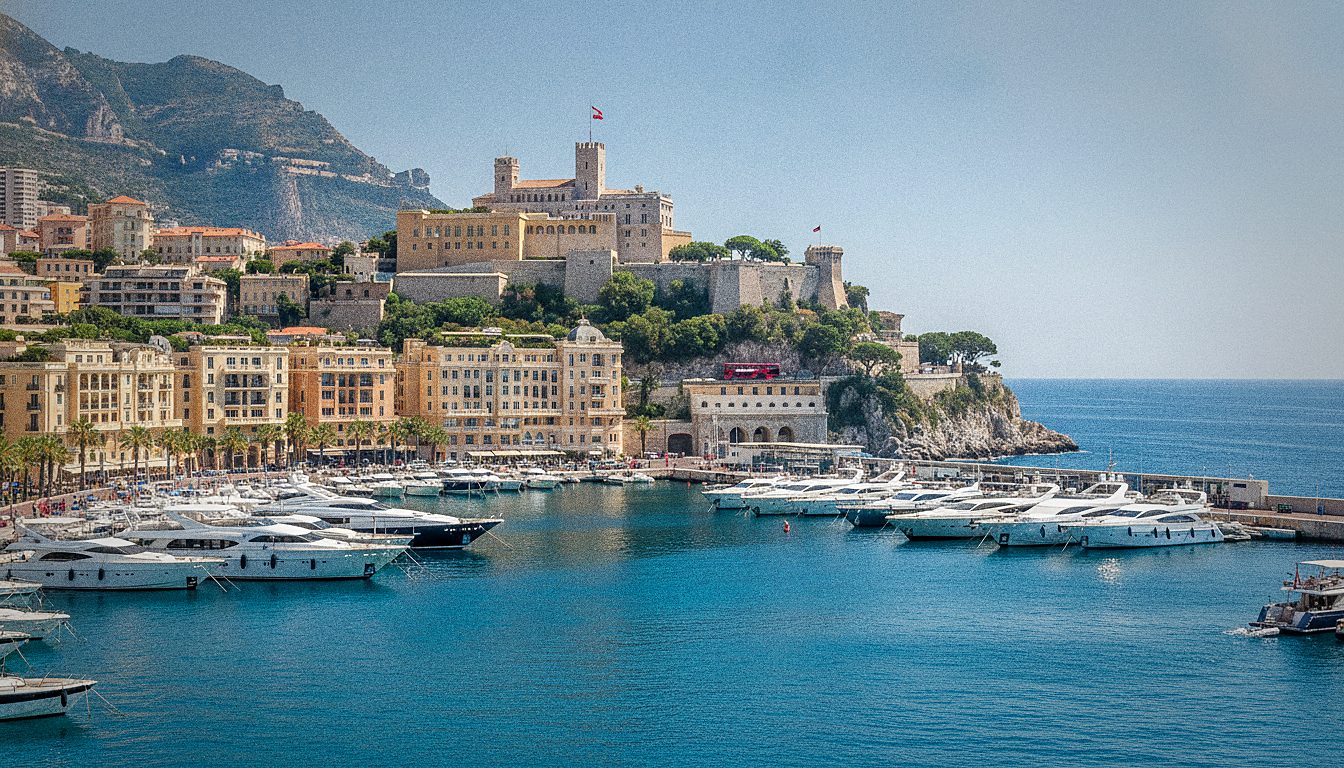 Vue sur le Rocher de Monaco et le Palais princier depuis l'arrêt Place du Palais du circuit Hop-On Hop-Off